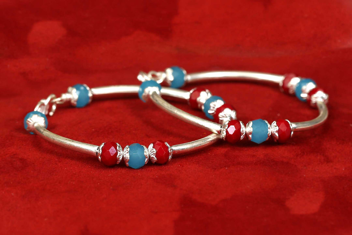 Baby Silver Bangle with Colour Beads