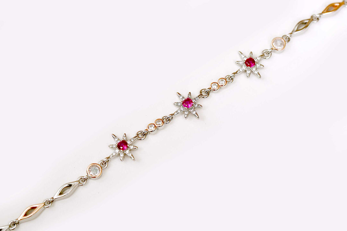 Three Star with Gold plated Silver Bracelet